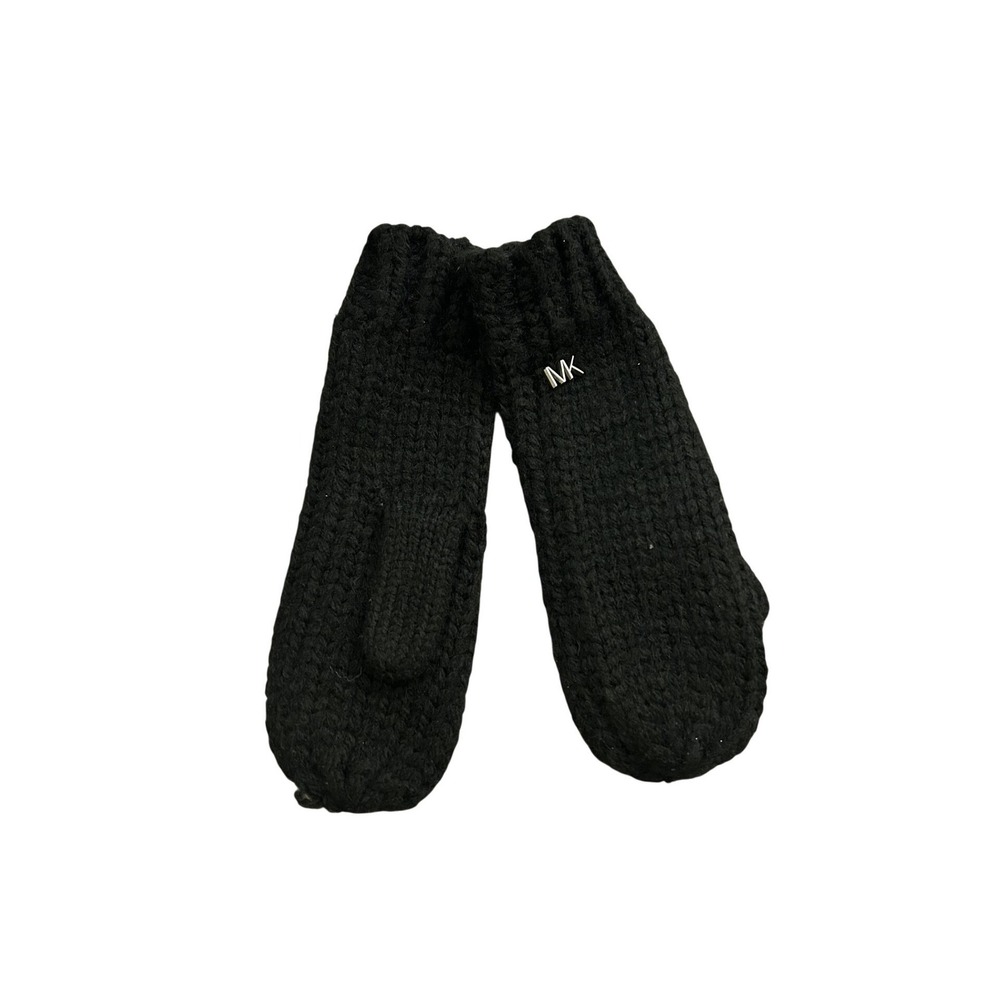 Michael Kors Mittens Womens O/S Black Excellent Knit MK Logo Winter Gloves